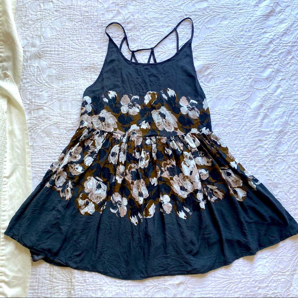 Free People Grey Floral Shortie Slip Dress